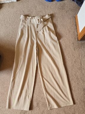 Nine West Beige Wide-Leg Chinos with Belt